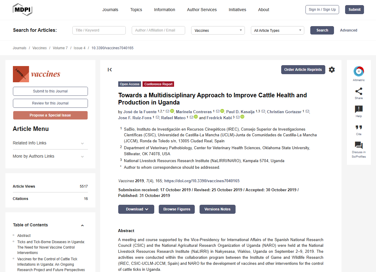 Publisher page for Towards a Multidisciplinary Approach to Improve Cattle Health and Production in Uganda